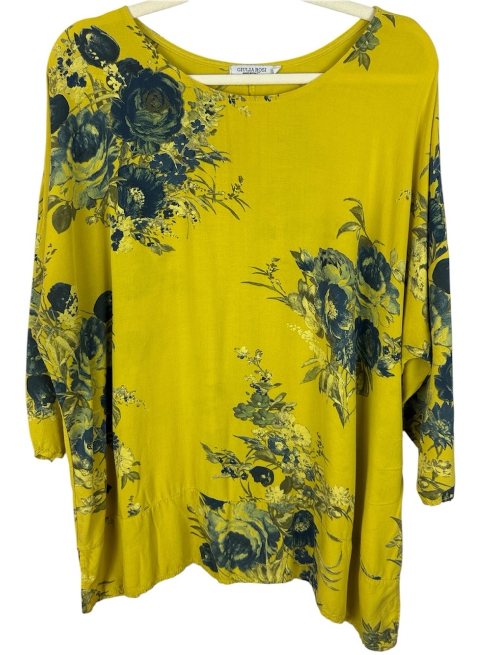Giulia Rosi Made in Italy Floral Viscose Oversized 3/4 Sleeve Blouse Yellow 1X